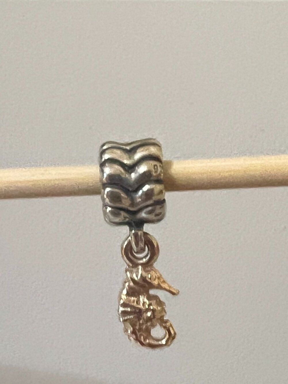 RARE Retired Pandora Sterling Silver & 14K Gold Seahorse Charm 925 ALE